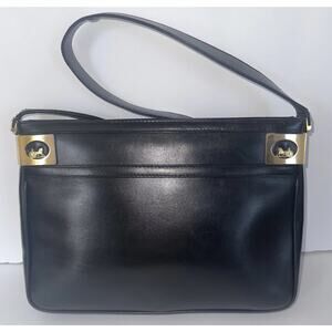 CELINE Vintage Horse Carriage Shoulder Bag Leather Black Vintage Purse gold auth